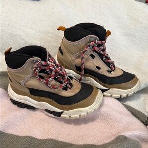Tan and Black Hiking Boots with Red Laces